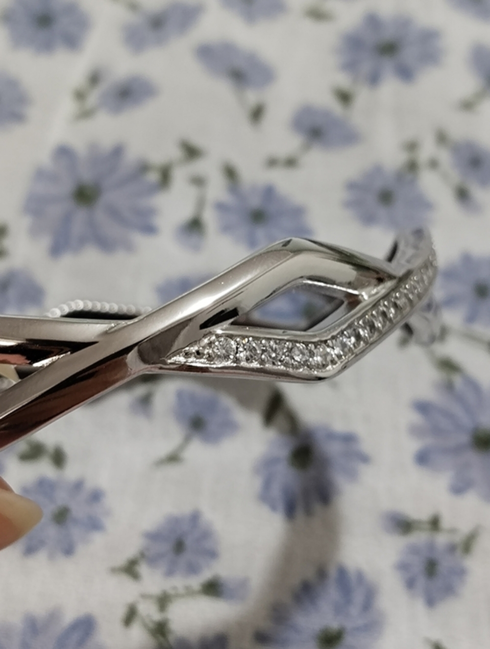 David Yurman Zig Zag Stax Sterling Silver with Diamonds Two Row Cuff Bracelet - Picture 5 of 8